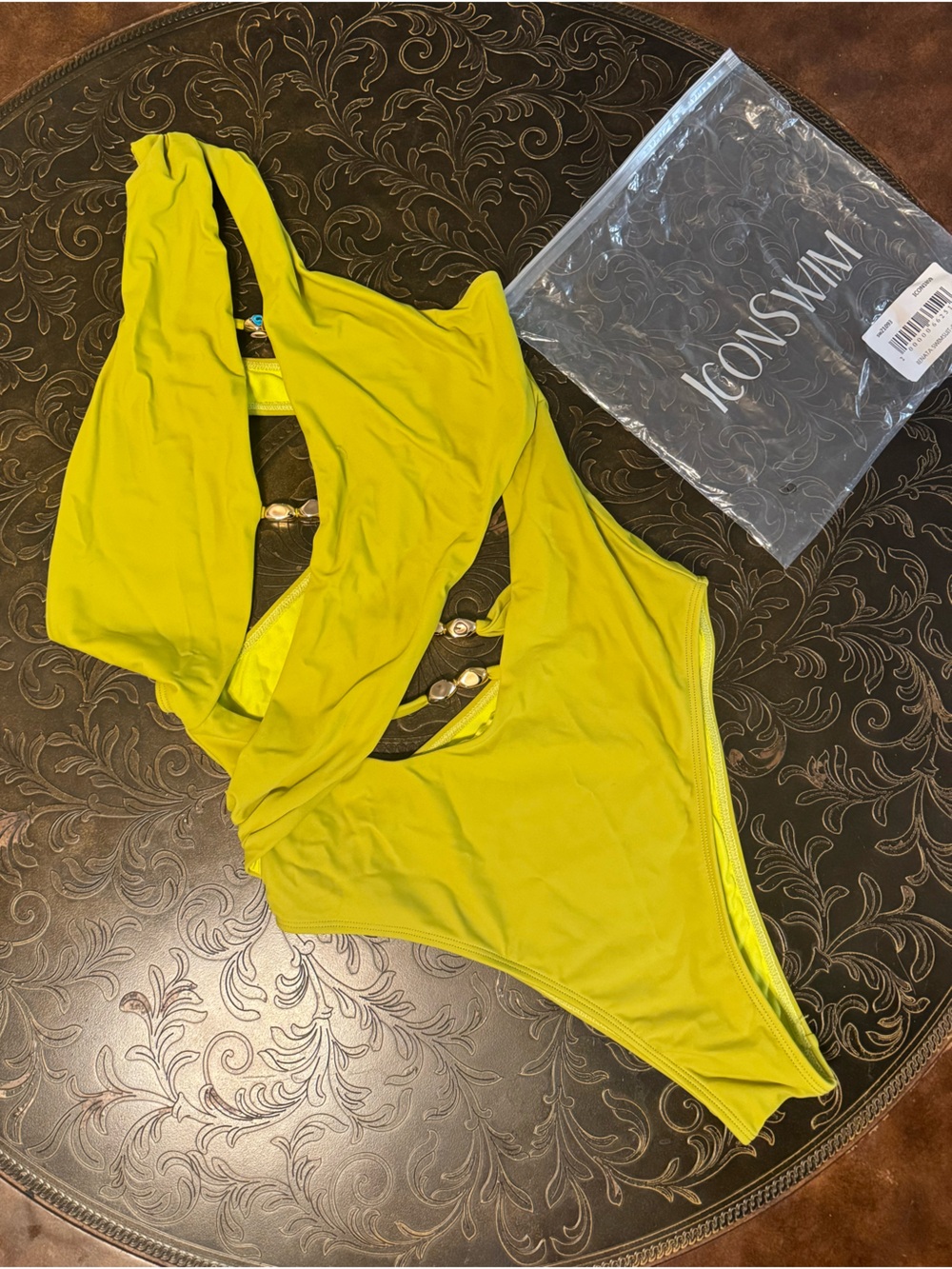 Asymmetrical Cutout One-Piece Swimsuit in Chartreuse - NEVER WORN - Picture 2 of 3